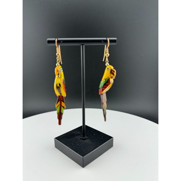 Hand-Painted Parrot Earrings – Vibrant & Unique Tropical Bird Design - Picture 5 of 6